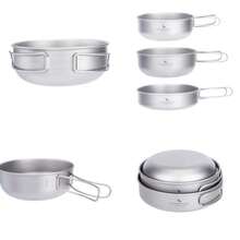 iBasingo 3-Piece Set Titanium Pot Set Camping Cooking Pan with Folding-Handle Outdoor Camp Cookware Pot Sets - Ti1571I 3 piezas - Ver 1
