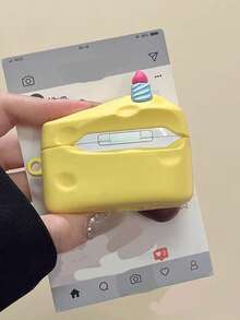 1pc Cute 3D Cheese Cake Silicone Headphone Case, Compatible With AirPod1/2/3/4/Pro, Shockproof Protective Cover With Keychain - Yellow - View 2