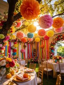 12 Pieces Or 6 Pieces Or 1 Piece Of Colorful Paper Flower Balls, Suitable For Hanging Decorations, Wedding Items, Ceiling Decorations, Outdoor Decorations, Birthday Parties, Country Weddings, Graduation Ceremonies, Mother's Day, Spring And Summer Decorations - Multicolor - View 3