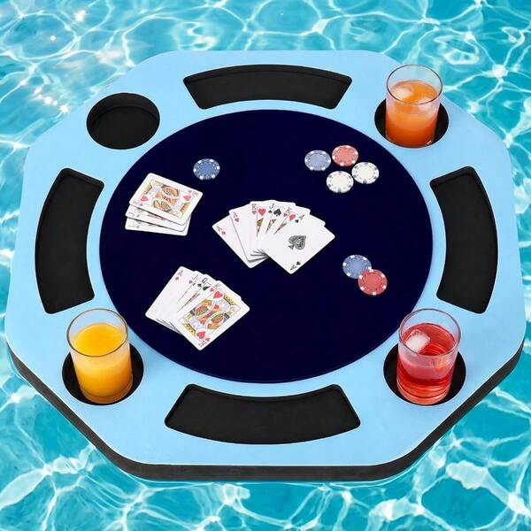 Floating Game Table Pool 17.8''x17.8'' Drink Holder EVA Foam Floating Tray With Cup Holders Card Slots Drinks Snacks Cards Games Pool Beach Hot Tub Lake