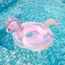 1pc Kids Unicorn Inflatable Swim Seat Ring, Shiny Transparent Thickened PVC Pool Float With Handle, Anti-Flip Baby Swim Ring Suit, First Day Of School - Multicolor - View 5