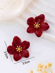 1 Pair Exquisite Multi-Color Dopamine-Inspired Burgundy Flower Stud Earrings, Gift For Friends - Style 2 - View 6