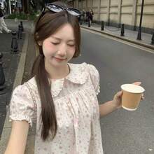 Women Short Dresses - Peter Pan Collar Dress - View 1