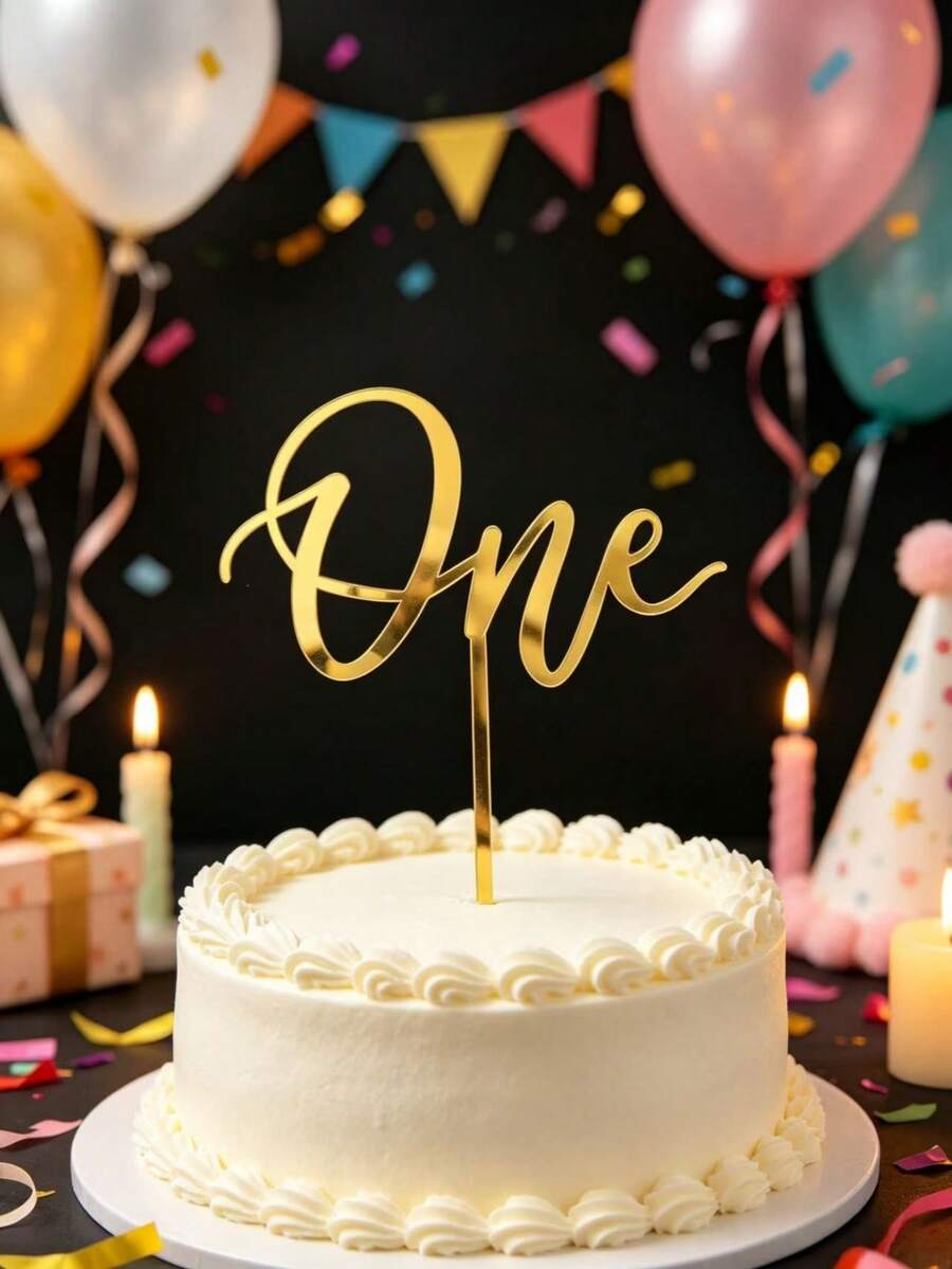 3件組 1歲生日金色壓克力蛋糕裝飾插牌,適用於1歲生日派對裝飾、週年慶祝、兒童派對、萬聖節、聖誕節活動及派對用品,滿足聖誕節、新年、情人節等慶典的生日裝飾需求 - 風格A - 查看 1