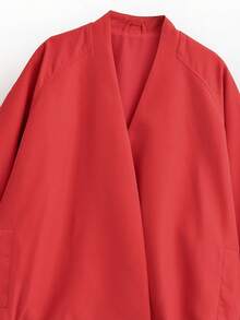 ZAHM Solid Color Fabric Ruched Decor Vacation Jacket - Red - View 10