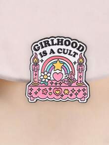 1pc "GIRLHOOD IS A CULT" Enamel Brooch, Cute Pink Heart Altar Badge, Fashion Clothing & Backpack Accessory, Best Gift For Friends - Multicolor - View 2
