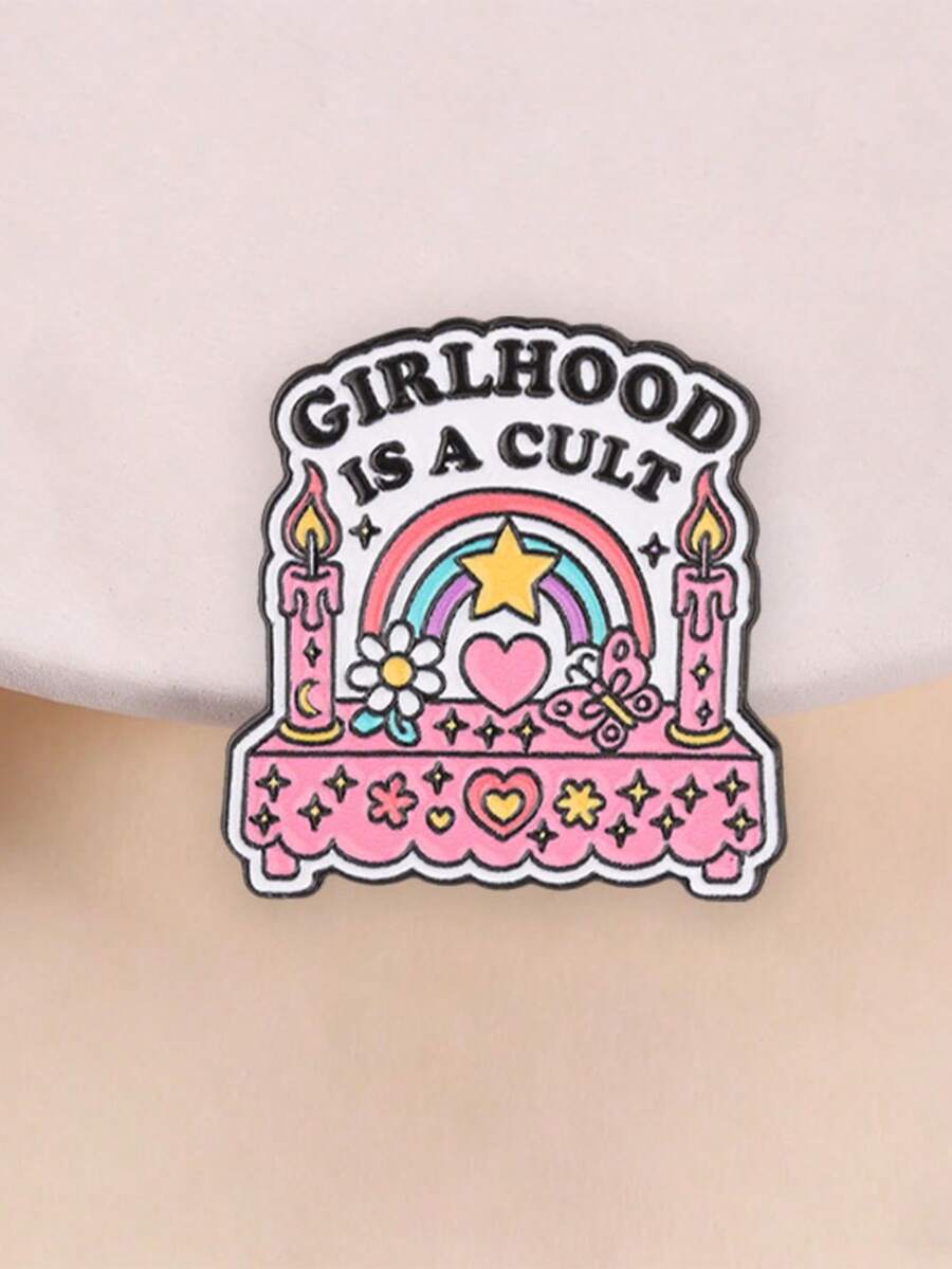 1pc "GIRLHOOD IS A CULT" Enamel Brooch, Cute Pink Heart Altar Badge, Fashion Clothing & Backpack Accessory, Best Gift For Friends