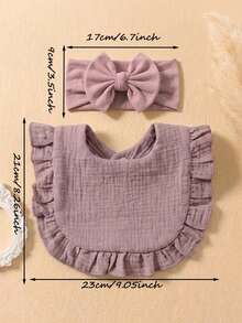 Set de 6 piezas de diademas para bebé de unicolor de verano con moño grande, baberos y paños de eructo suaves y amigables con la piel con volantes lindos, set de accesorios de colores múltiples para recién nacidos - Multicolor - Ver 2