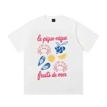 Women's T-Shirt The Seafood Picnic Short Sleeve Crew Neck Casua Suitable For Spring And Summer - White - View 3