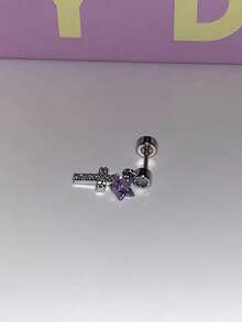 1 buah Anting Tusuk Setan Berkilau, Anting Tusuk Tulang Rawan Telinga Serbaguna Kelas Atas, Anting Tusuk Kepingan Salju, Perhiasan Telinga Biru Wanita, Anting Tusuk Kerang - Anting-anting ungu - View 3