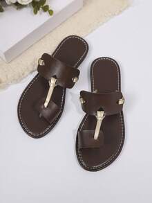 PU Leather Beach Slides, Toe-Less Summer Fashion Comfortable Slippers - Coffee Brown - View 17