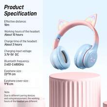 TOKQI New RGB Glowing Cat Ear Wireless Headphones, Gradient Color Foldable Wireless Bluetooth Headset With Surround Sound, Cute & Fashionable Over-Ear Headphones With Micro SD Card Slot, Suitable For Gaming, Music, Live Streaming - Multicolor - View 14