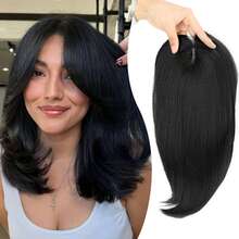 14 Inch Women's Synthetic Hair Topper With Bangs, 5.5 Inch X 5 Inch Hand-Woven Lace Front 360° 3D Coverage Thin Mesh Synthetic Hair Topper For Sparse Hairline - Multicolor - View 12