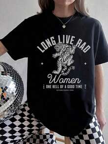 1 T-Shirt: Women's "Viva La Rad" T-Shirt, Retro Style, Feminism T-Shirt, Boho T-Shirt, "Girl Power" T-Shirt, Vintage Graphic T-Shirt. - black 5 - 查看 2