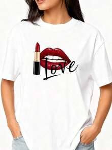 Funny Lipstick Design T-Shirt-1 - White 3 - View 3