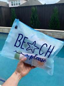 防水時尚海灘包，印有「Beach Please」海星圖案。大容量透明化妝包配尼龍拉鍊 - 輕巧、春夏收納、耐用，適合游泳、海灘、潛水和夏季度假、返校，輕便防曬收納包，適合朋友、家人、閨蜜、同學。生日、節日、派對、婚禮（伴娘）、母親節、教師節、返校禮物的完美禮品與紀念品 - 彩色 - 查看 6
