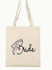 Braut & Brautjungfer Leinwand Tragetasche, wiederverwendbare Hochzeitsfeier Geschenk Tasche, elegante Schleier Muster Schultertasche, perfekt für Brautjungfer Geschenk, Junggesellinnenabschied, Brautparty & Einkaufen - Aprikose - Übersicht 8