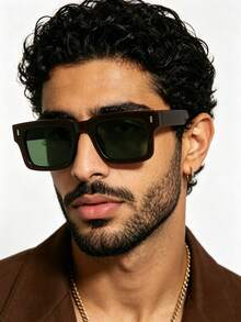 1pc Men's Retro Casual Square Black Fashion Glasses, Suitable For Daily Wear And Street Photography - Multicolor - View 4