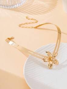 1pc Niche Design Elegant Summer Daily Beach Vacation Gold Metal Shiny Wide Star Flower Choker Necklace For Women - Yellow Gold - View 3