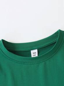 2-Piece Boys Christian Outfit "TRUST GOD" Bible Verse Print Short-Sleeve T-Shirt + Yellow Workwear Shorts Set, Summer Casual Wear Tween Boy Outfit - Dark Green - View 4