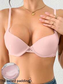 Sujetador con relleno y efecto push-up con encaje para mujer - Rosa - Ver 2