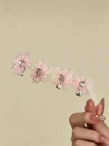 5件組女款時尚粉色花朵髮夾，甜美迷你髮飾，優雅公主風櫻花毛絨髮夾，芭蕾風Y2K仙女髮飾 - 粉色 - 查看 4