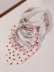 Set 3pcs/Set Bandana dan Ikat Kepala Kain Motif Bunga untuk Anak Perempuan, Cocok untuk Dekorasi Sehari-hari - MultiWarna - View 3