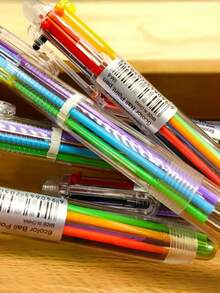 4pcs Creative Transparent 6-Color Ball Pens, Cute Student Stationery Multi-Color Ballpoint Pens - Multicolor - View 3
