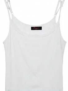 1 pezzo Canotta da donna, scollo a U/spalline sottili, senza maniche, maglia a costine con pizzo, abbigliamento casual da casa, bianco - Bianco - Visualizzare 2