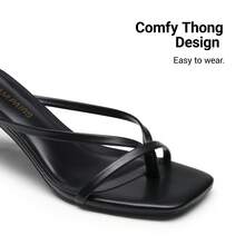 Women Comfortable Kitten Low Heel Thong Heeled Sandals Fashion Square Open Toe Comfort Shoes For Party Casual Slides - Black - View 6