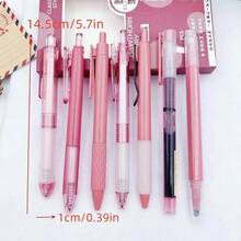 7pcs/Set Retractable Ballpoint Pens, Assorted Colors, Quick-Drying Ink, Suitable For Students And Office Use - Redwood - View 5