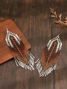 SOUL BEADING Bohemian Style Earrings, Desert Sunset Gradient Feather Tassel Long Dangle Earrings, Western Festival Costume Accessory - Caramel Color - View 4