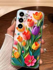 1 Piece Soft Phone Case With Fashionable Tulip Flower Design, Compatible With Huawei, Honor, Galaxy, 12T, 13T - 透明 5 - 查看 4