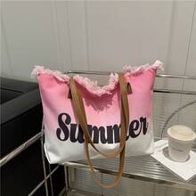 Bolso de mano moderno y versátil para mujer, estilo casual elegante con un toque de alta gama, bolso de hombro estiloso ideal para ir de compras, nuevo bolso de playa con borlas de gran capacidad 2026, bolso de hombro para mujer, bolso casual popular para mujer este año. - Rosa - Ver 4