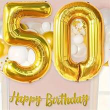 2入 40吋金色數字鋁箔氣球，金色數字50，適合50歲生日派對慶祝、週年紀念派對裝飾用品 - 50 - 查看 9