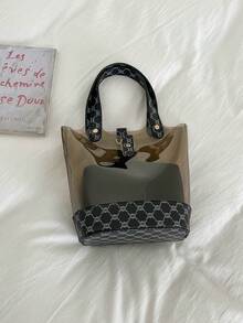 New Luxury Transparent Bucket Handbag, Versatile Women Tote Bag - Black - View 7