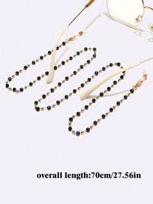 1pc Bohemian Black Crystal Metal Eyeglasses Chain - Black and White - View 2