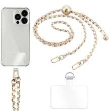 Cadena cruzada para teléfono celular, piel universal + correa de metal con parches de sujeción para teléfono - H - Ver 1