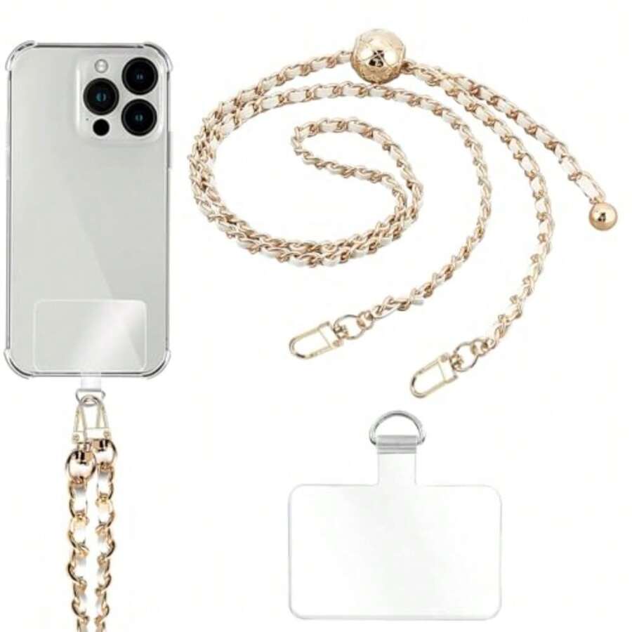 Cadena cruzada para teléfono celular, piel universal + correa de metal con parches de sujeción para teléfono - H - Ver 1