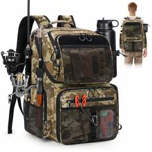 45L Fishing Backpack With Rod Holders & Rain Cover Large Water Resistant Fishing Tackle Bag Store Fishing Gear - Khaki - View 2
