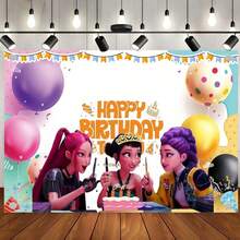 1pc Idol Theme Backdrop Background Cloth, Birthday Party Photo Booth Backdrop, Aesthetic Wall Decor For K Pop Fans Fanmeet Gathering Themed Event Layout Ornament, Random Printed Style - Multicolor - View 6
