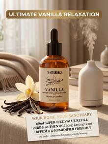 YITUMU Car & Home Dual-Use Essential Oil Refill, 60ml/100ml Long-Lasting Fragrance Oil, Suitable For Humidifiers & Diffusers, Cozy Aromatherapy Car Deodorizer - Vanilla - View 8
