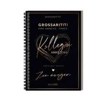 1本黑金箔螺旋笔记本，封面印有“Kollegin Värszend”艺术字体，100页大容量，适合工作、学习、写日记、日常计划。毕业、生日的绝佳礼物，实用记事本功能与精美外观相得益彰，伴您书写。 - A - 查看 3