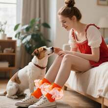 Women Big Ruffle Ankle Socks Adult Fluffy 4-Layer Lace Frilly Socks Fold Cuff Cotton Fancy Ruffled Dress Sock - Orange - 1 Pair - View 4