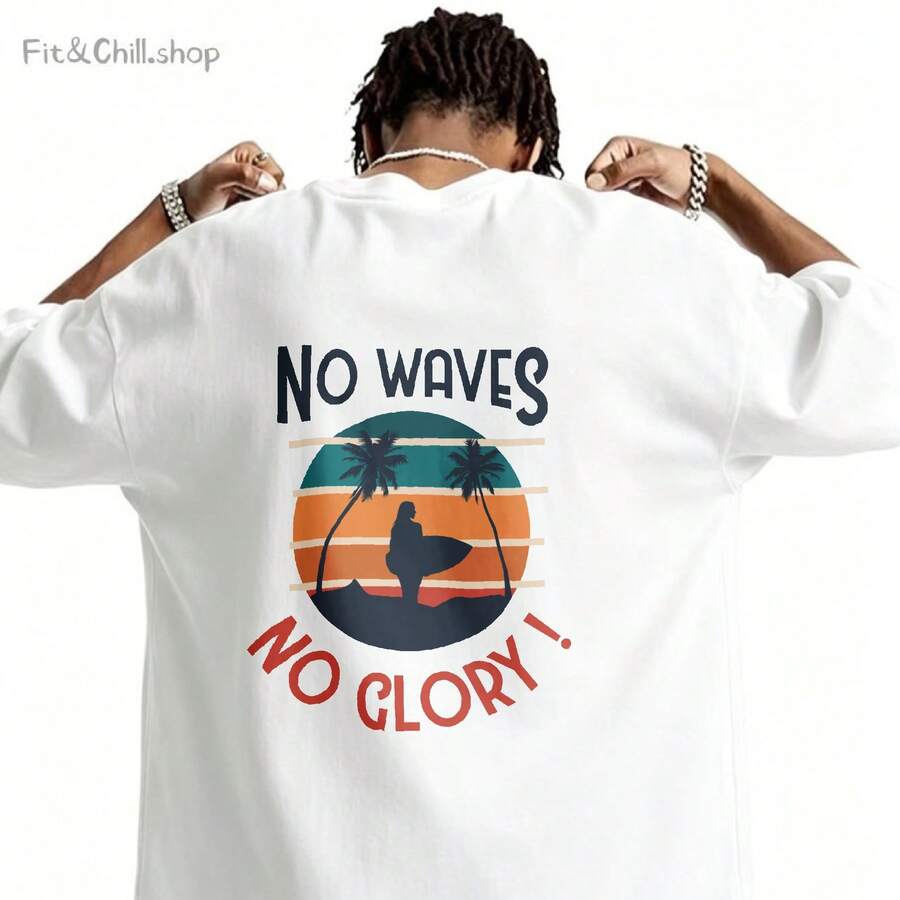 Men's T-Shirt No Waves No Glory Comfortable And Versatile Outdoor Casual Short Sleeve - White - View 1