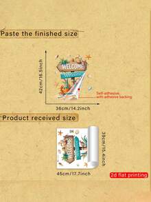 1pc 2D Flat Printed Welcome Sign With Crab, Seashell, Starfish, Seaweed, Wall Sticker, Creative DIY Self-Adhesive Removable Double-Sided Visible PVC Decal For Living Room, Bedroom, Door, Window, Glass Decoration - D - View 5
