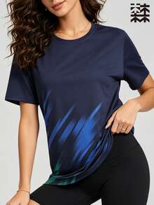 mulinsen 女款快乾 T-shirt，冰絲圓領短袖，彈性吸汗快乾運動上衣，跑步快乾上衣 - 藏蓝色 - 查看 6