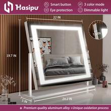 Hasipu 24.2 英寸 X19.7 英寸 LED 化妆镜，带智能触控和三色调光，非常适合卧室、更衣室、客厅、理发店、酒店浴室装饰夏季化妆品收纳浴室配件返校 - 24.2"x19.7" 白色 - 查看 3