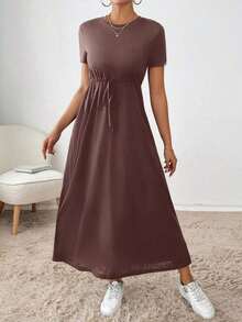 Vestido midi con cordón en la cintura, bolsillo lateral, ropa de regreso a la escuela, ropa de mujer para otoño, atuendos de maestra, vestido de despedida de soltera, vestidos casuales de mujer, vestidos midi de mujer, vestidos de trabajo de mujer, vestidos de otoño para mujer, vestidos maxi de mujer, disfraz de Halloween, vestido casual de negocios, vestidos de verano para mujer - Granada - Ver 5