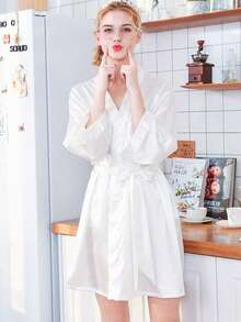 Customized Satin Embroidery Bridal Robe, Half Sleeve Design, Customized Bridesmaid Bridal Robe,Customized Bridal Robe, Bridesmaid Prep Robe - Multicolor - View 6